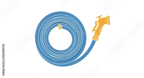 Fotografija Blue garden hose with nozzle.