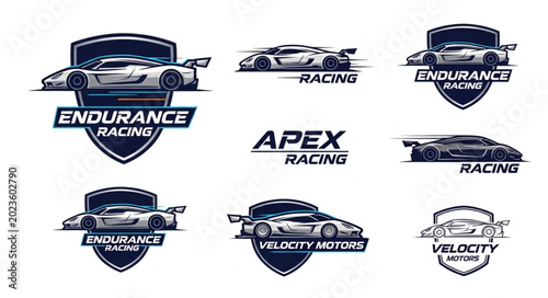 Foto Set of racing car logos and emblems for sports.