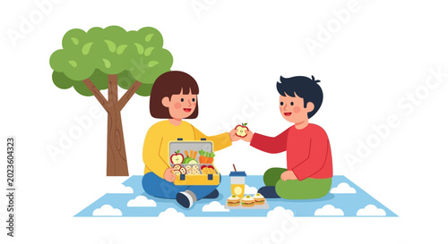 Quadro su tela Children having a picnic together.