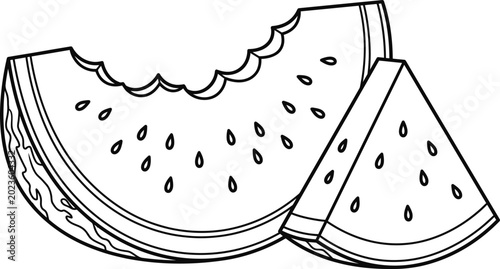 Black and white line art illustration of watermelon slices.