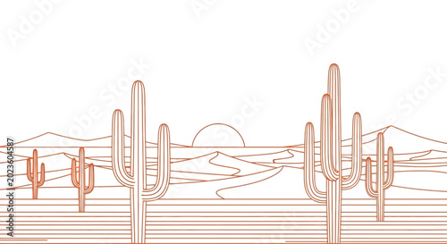 Bild auf Leinwand Desert Cactus Plants in Landscape View.