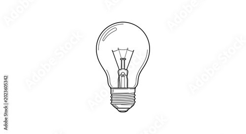 Bild auf Leinwand Line drawing of a classic incandescent light bulb on white background