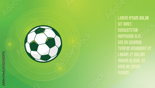Soccer ball on green background with white dotted circles and placeholder text