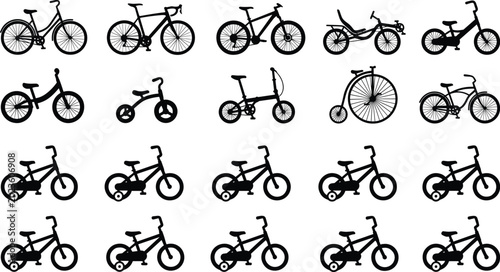 Φωτογραφία Large collection of black bicycle silhouettes featuring mountain bikes vintage p