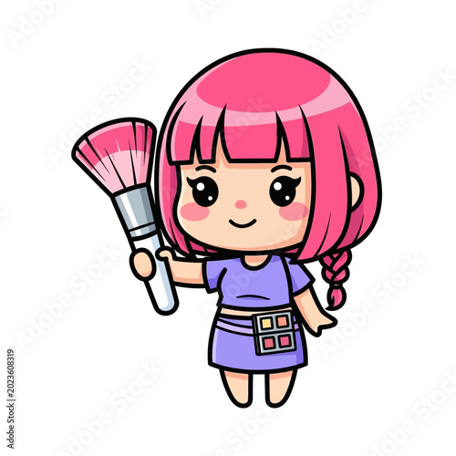 Fotografie Cartoon girl holding pink brush.