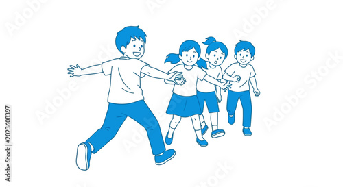 Canvastavla Children playing tag together outdoors.
