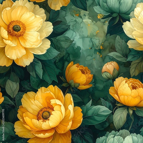 Vibrant Yellow Flowers in Blooming Garden.