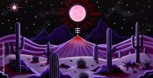 Tableau sur toile Surreal mojave desert night landscape, minimalist style, surreal and mysterious tone