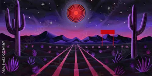 Tableau sur toile Surreal mojave desert night landscape, minimalist style, surreal and mysterious tone
