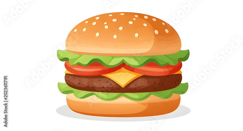burger, hamburger, fastfood, sandwich, beef, cheese, bun, food, meal, snack, delicious, grilled, vector, illustration, isolated, restaurant, tasty