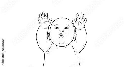 Foto Baby with hands up in surprise.