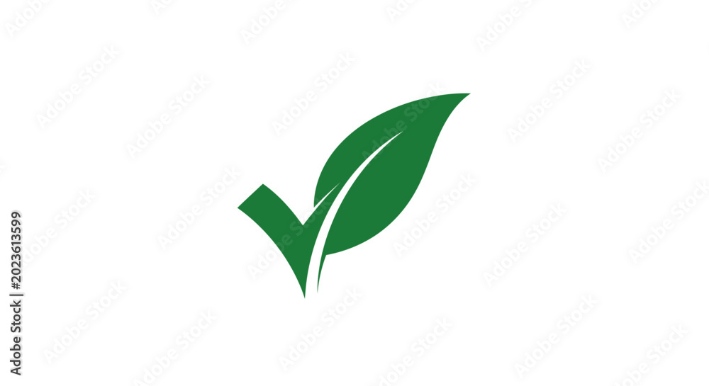 Fototapeta premium Green leaf with check mark symbol.