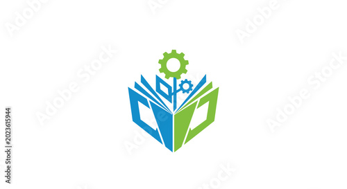 Abstract education technology logo with open book and gears