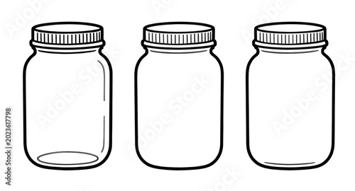 glass, jar, empty, container, bottle, storage, transparent, kitchen, packaging, vector, illustration, isolated, lid, mason, reusable, household, blank