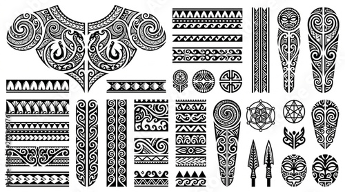 Collection of Traditional Maori Tattoo Designs and Patterns.