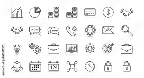 Collection of Hand Drawn Business Icons and Symbols.