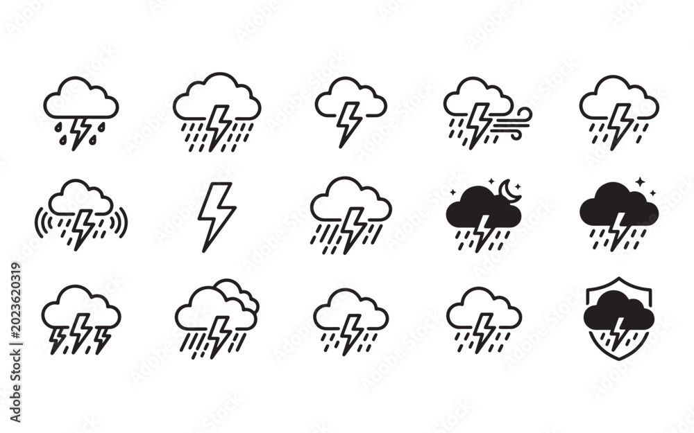 Obraz premium thunderstorm icon set. Vector illustration