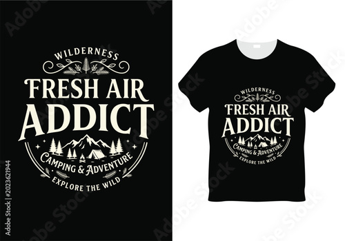 Fresh Air Addict Camping Typography T-Shirt Design