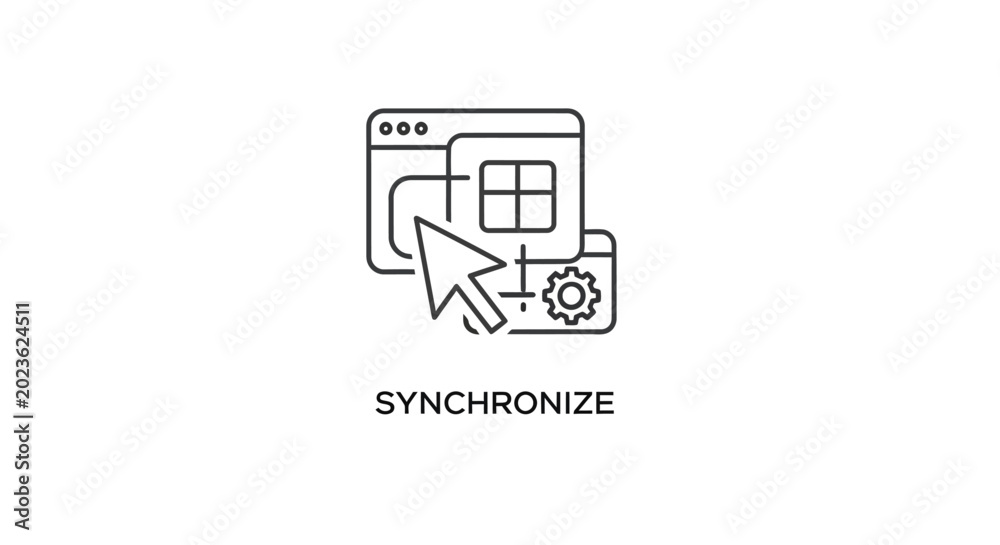 Fototapeta premium Website Synchronization Icon: Cursor Clicking on Browser Window with Settings Gear