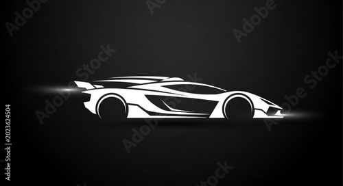 Obraz na płótnie Sleek White Sports Car Silhouette on Black Background.