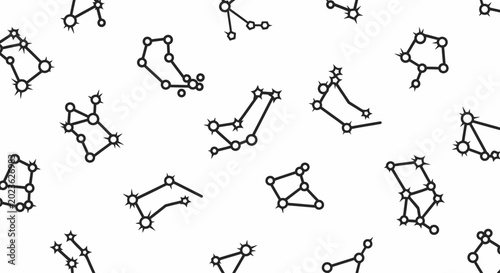 Konstfotografi Seamless pattern of star constellations and celestial bodies on a white background