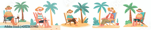 vector of a grandpa sitting on a beach chair in summer