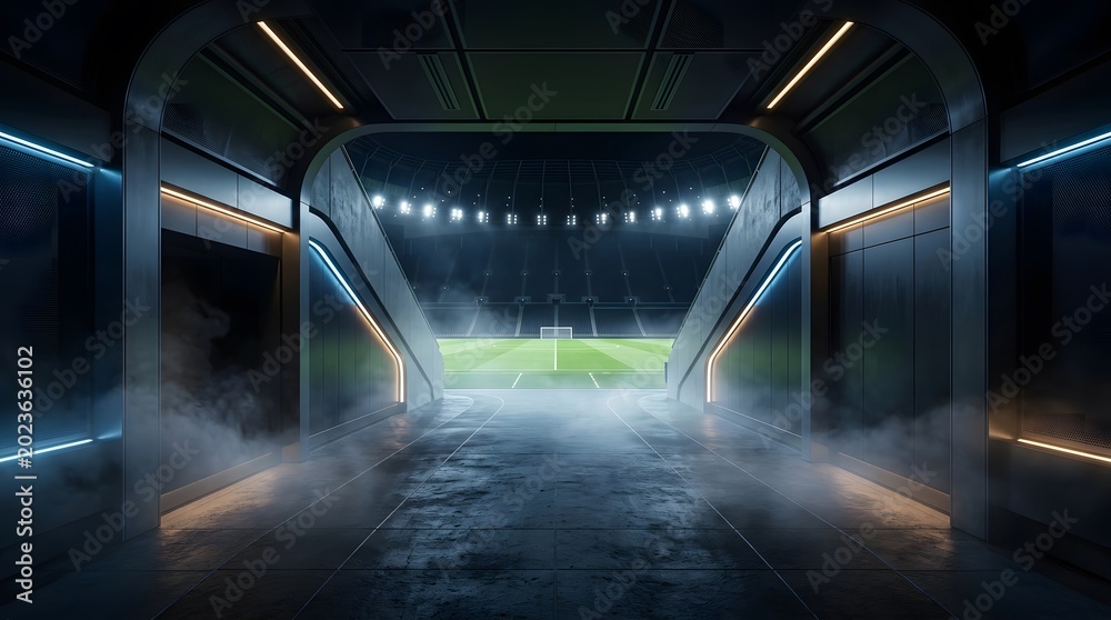 Obraz premium Modern football stadium tunnel leading to field