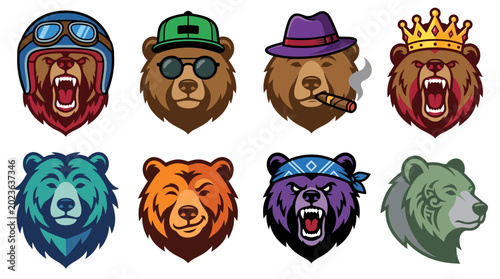 Tableau sur toile Set of colorful animal masks with fierce expressions in cartoon style