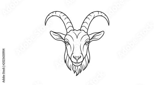 Foto Detailed Line Drawing of a Goat Head with Large Horns.