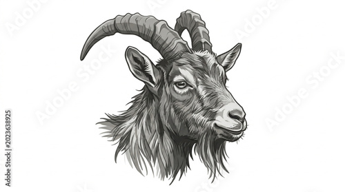 Foto Detailed Pencil Sketch of a Majestic Ibex Goat Head.