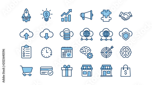 Photography Premium set of blue and black dual tone business and technology icons featuring