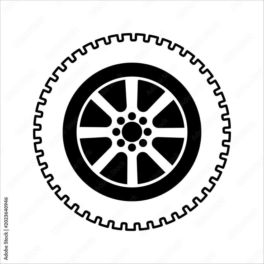 Fototapeta premium Rubber car tire icon, transport engineering equipment vector EPS 10