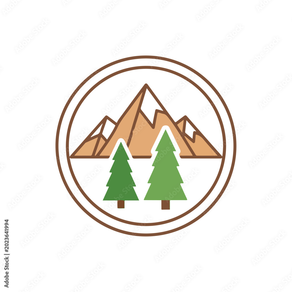 Fototapeta premium Mountain Landscape Emblem. Nature Emblem. Flat Design Emblem. Vector Emblem. Outdoor Adventure.