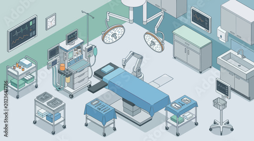 Canvas Print Modern Operating Room Equipment and Surgical Tools Illustration.