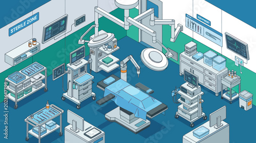 Quadro em tela Modern Operating Room Equipment and Technology Illustration.