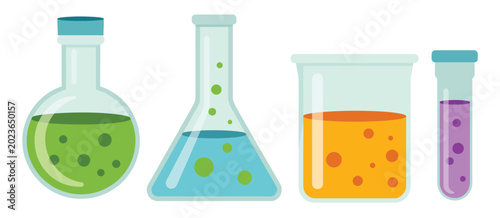 Cuadro en lienzo Laboratory glassware with colorful liquids chemistry beakers flasks test tubes v