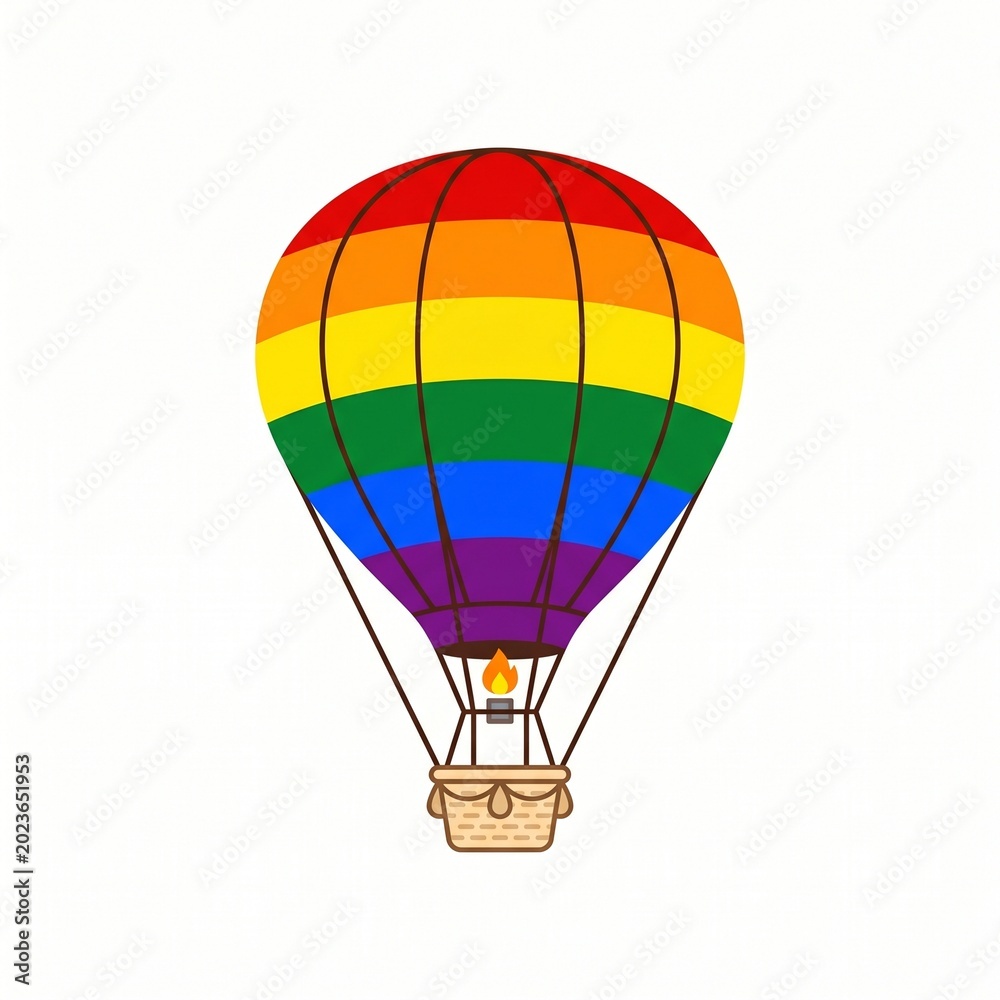 Fototapeta premium Colorful hot air balloon floating in clear sky with basket