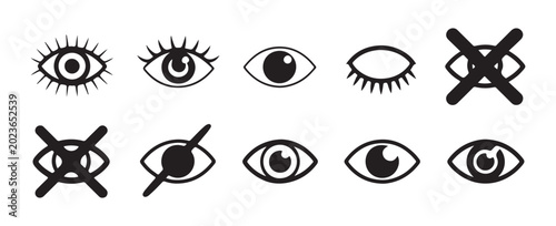 Obraz na plátně Set of eye icons demonstrating vision and non-vision concepts on transparent background for design