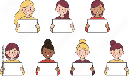 Schilderij op canvas Cartoon character banner illustration collection featuring diverse people, smili