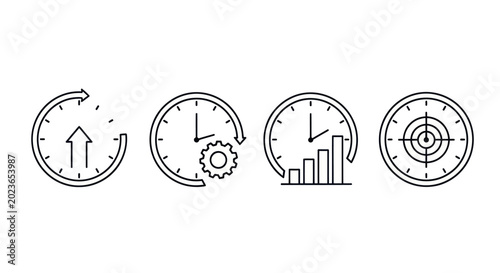 Clock icons representing time management