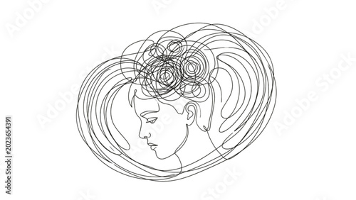 Cuadro en lienzo Continuous Line Anxiety Loop Overthinking Stress Minimal Modern Black Line Art I