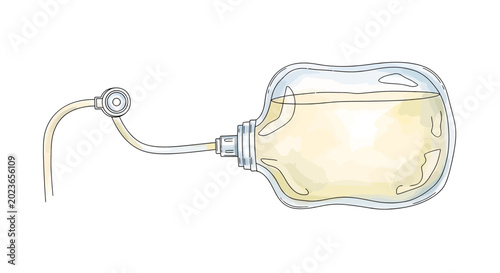 A medical fluid bag with tubing, illustrating a sterile container for intravenous or other liquid administration