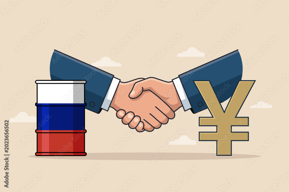 Φωτογραφία Russia oil trade under sanctions with handshake and yuan symbol vector illustration