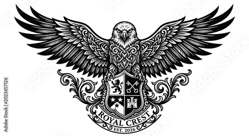 Fotografi Eagle with wings vector illustration of a tribal heraldic emblem and vintage tat