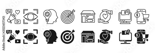 Fotografie AIDA icon set. Promotion and target symbol.