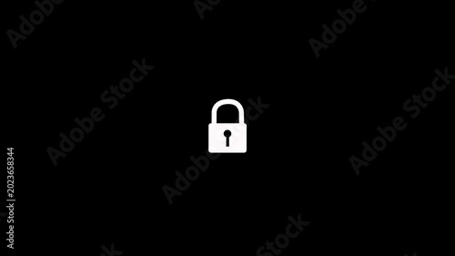 Security lock or padlock icon with animated looping circle on black background. Cyber security data protection, system privacy concept. Lock icon protection safety security privacy password concept