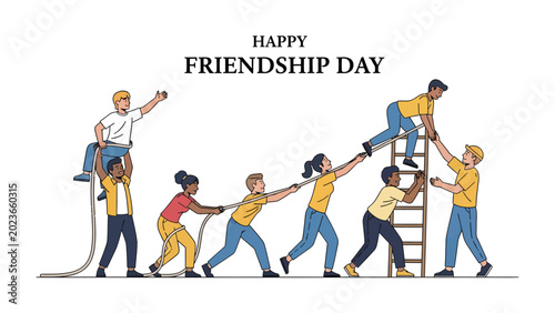 Foto Friendship Day: A diverse group of people collaborate and support each other, symbolizing the power of unity and friendship on this special occasion