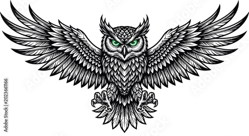 Cuadro en lienzo Black vector silhouette of an eagle tattoo design with open wings, featuring int