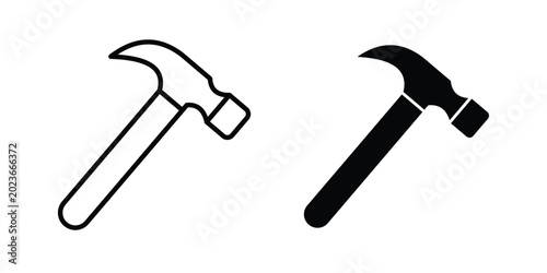 Fotografie Hammer tool icon concept. solid and line symbols