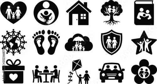Black and white depicting family, relationships, and protection silhouettes